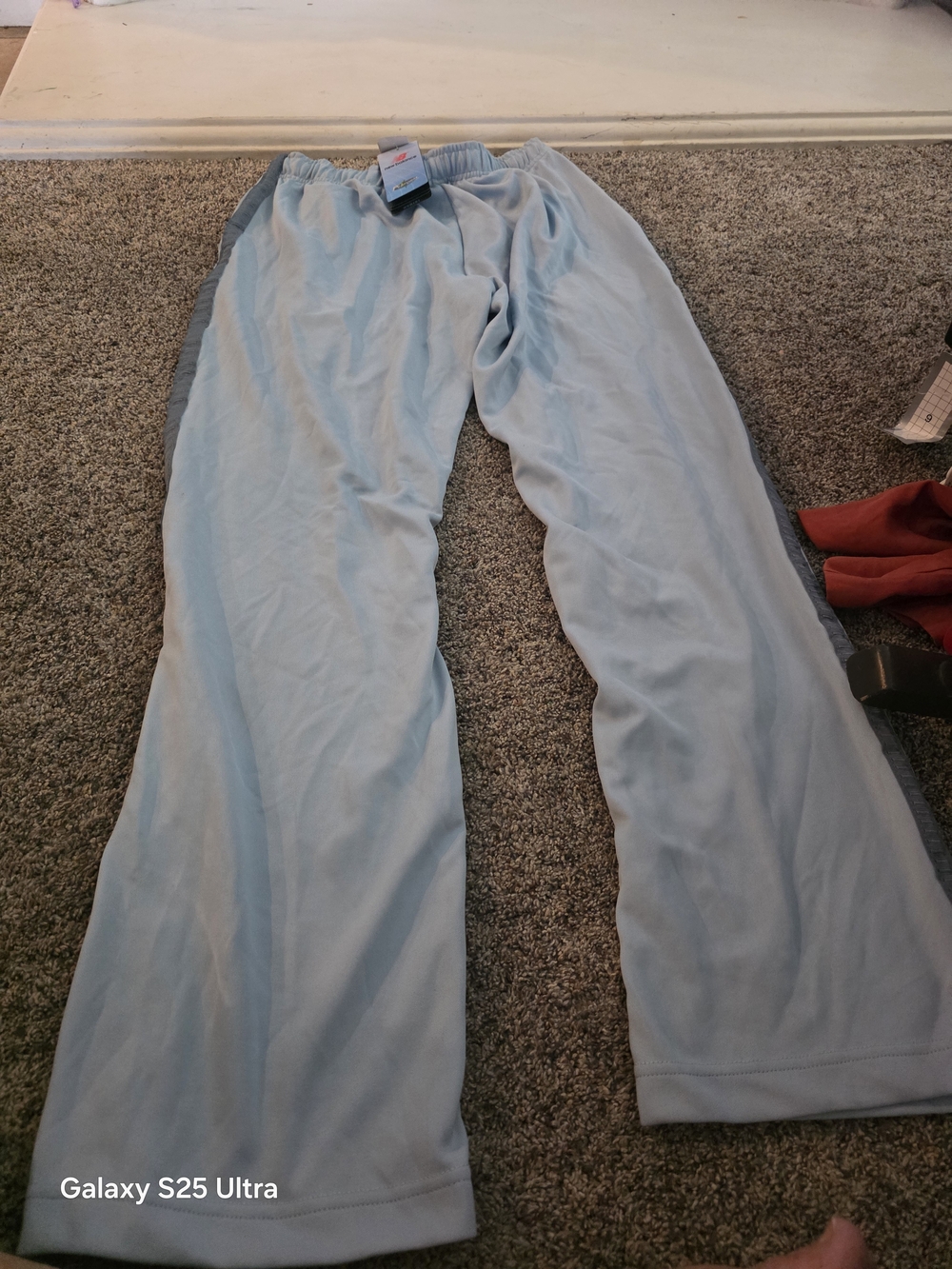New Balance Light Blue Track Pants with Gray Side Panels